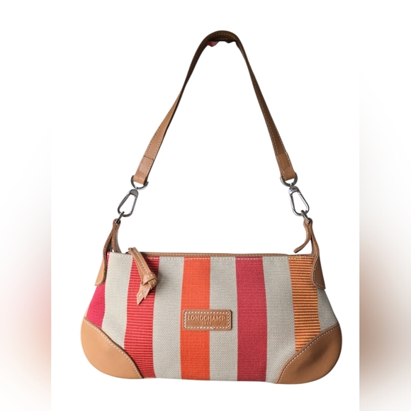 Longchamp multicolor striped canvas & leather shoulder bag 0634012 EUC w/ COA - Picture 1 of 14